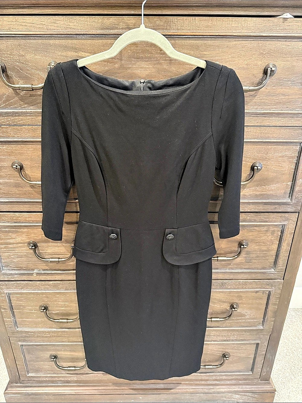 Joseph Ribkoff Peplum Pocket Sheath Dress Black Midi Medium